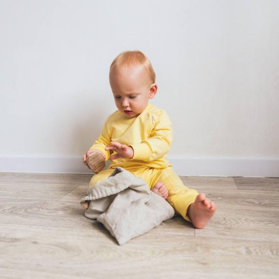 Ромпер дитячий з двонитки на блискавці, колір світлий лимон, від 6 міс до 2 років | Зображення 1