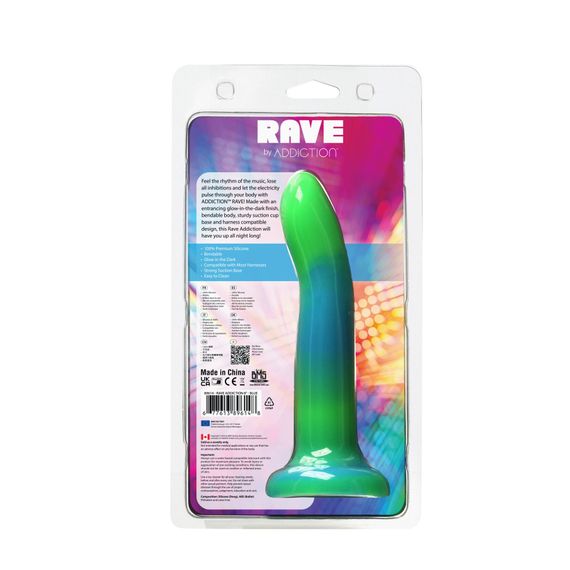 Фалоімітатор, що світиться в темряві, ADDICTION Rave 8″, Glow in the Dark Dildo Blue Green, 20,3 см | Зображення 8