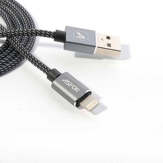 Кабель Aspor A132 Nylon USB – Lightning 2.4A/1.2м- черный | Зображення 1