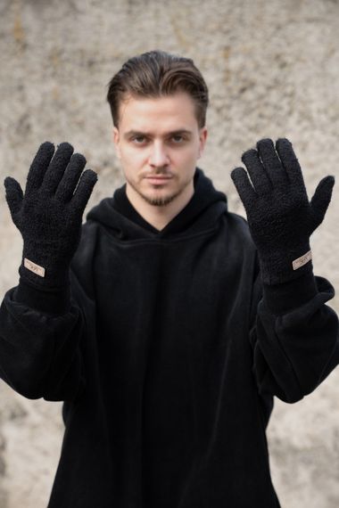Теплі зимові міхові перчатки рукавиці 7-51А Without Lary Black | Зображення 1