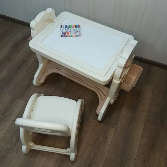 Дитячий стіл-трансформер зі стільцем / Столик для творчості двосторонній з основою для конструктора, мольбертом, пісочницею, | Зображення 2