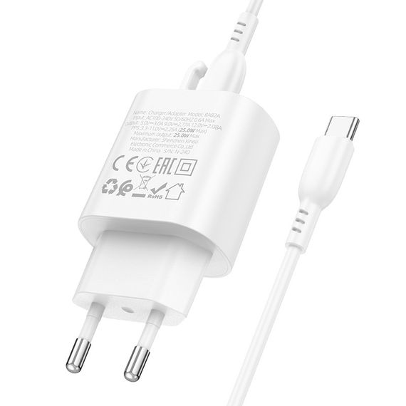 Набір BOROFONE BA82A СЗУ USB-C+ кабель Type-C, PD25W, 1м, White, Box | Зображення 2