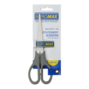 Ножиці офісні BM.4507-09 BUROMAX, 165 мм сірі, на блістері (4823078928627)