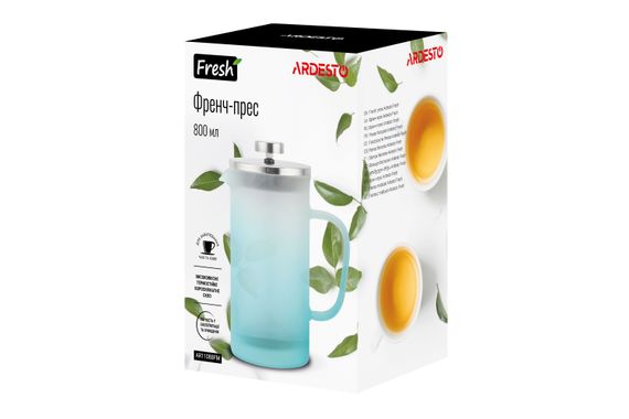 Френч-пресс Ardesto Fresh, 800 мл, голубой тифани, матовый, пластик, стекло (AR1108BFM) | Зображення 1