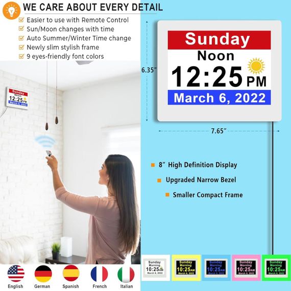 Годинник для людей із деменцією з британським коригуванням літнього часу, 30 будильників і настроюваних нагадувань | Зображення 2