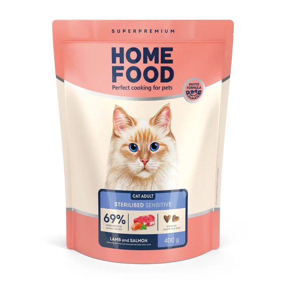Сухий корм Hoom Food Sterilised Sensitive для стерилізованих кішок з чут. стравоходом, ягня та лосось 400г
