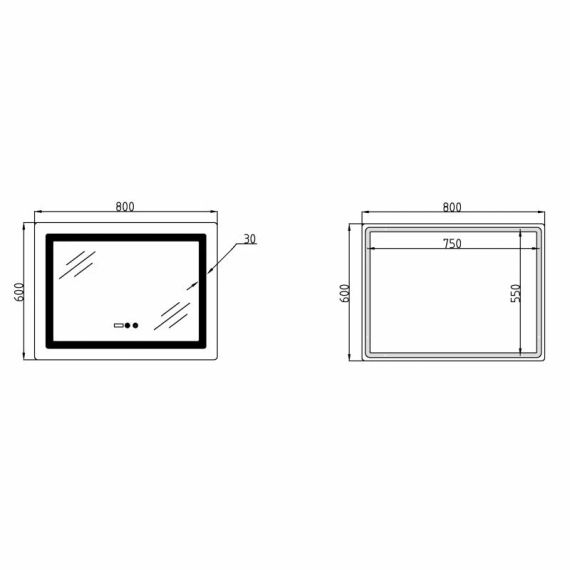 Дзеркало Lidz Kubis (KU2) 800х600 з годинником, з LED-підсвічуванням Touch, з антизапотіванням, з димером, рег. яскравості | Зображення 1