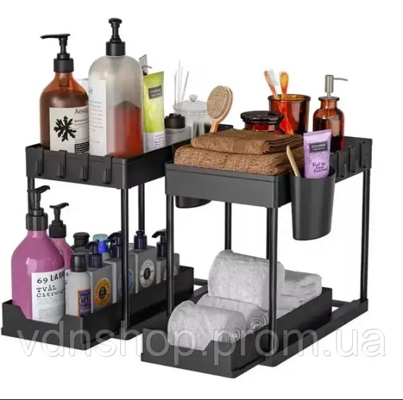 Органайзер двухуровневый с выдвижным ящиком для хранения и крючками | Зображення 2