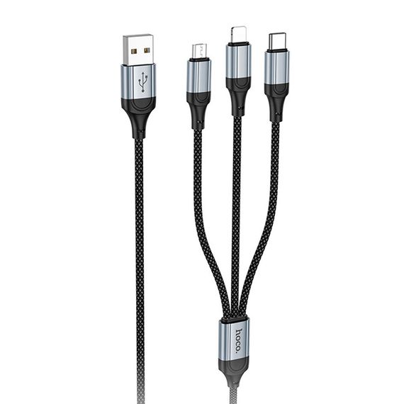 Кабель HOCO X102 USB-1 3 in 1 Micro/Iphone/Type-C, 2A, довжина 1м, Black | Зображення 1