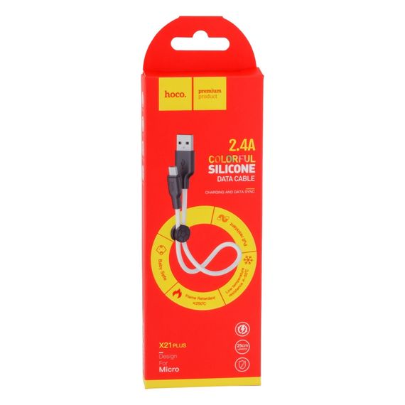 Кабель для зарядки телефона. USB Hoco X21 Plus Silicone Micro 0.25m | Зображення 4