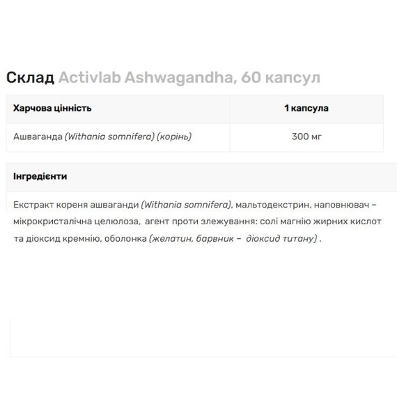 Ашфаганда для спорту Activlab Ashwagandha 60 Caps | Зображення 1
