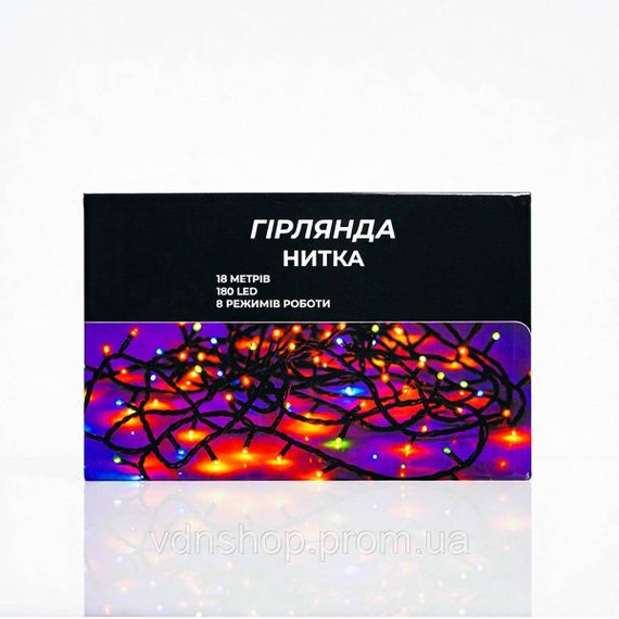 Новорічна гірлянда кімнатна нитка 18 м 180 LED кімнатна гірлянда чорний провід Біле світло W180LED18MBW | Зображення 8