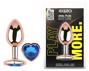 Анальная пробка с кристаллом EGZO - Rose Gold Heart Plug Blue size S Sex Aura