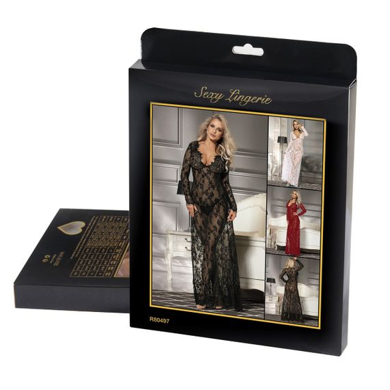 Пеньюар длинный кружевной Star Night и стринги, черный, M/L sexstyle | Зображення 4