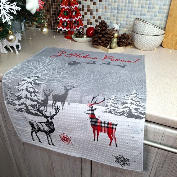 Кухонний рушник SoundSleep Winter Time різдвяний вафельний 45х60 см сірий (2800004667203) | Зображення 6