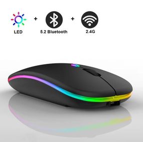 Беспроводная мышка с RGB-подсветкой на батарейках, разрешение 1600DP, Bluetooth 5.2 и WiFi 2.4 GHz