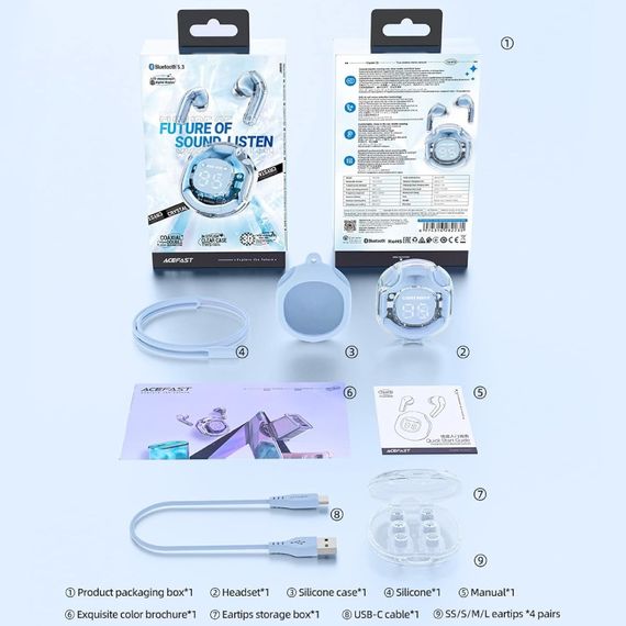 Навушники TWS Acefast T8 ice blue
