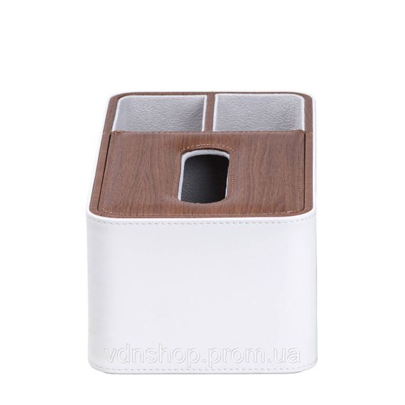 Серветниця-органайзер з еко-шкіри 3 відділення 26.5*14*9.5 см Білий з коричневим HP9290 | Зображення 3