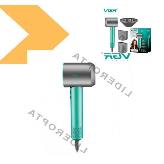 Фен професійний VGR V-440 GREEN, 3 рівні обдува та температури, 2200 Вт, 11000 RPM, 3 насадки (45705-V-440 GREEN_1143) | Зображення 4