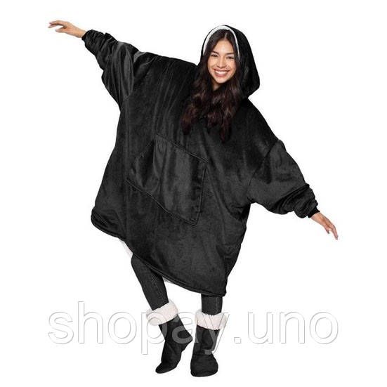 Толстовка плед з капюшоном і рукавами Huggle Hoodie оверсайз Black | Зображення 4