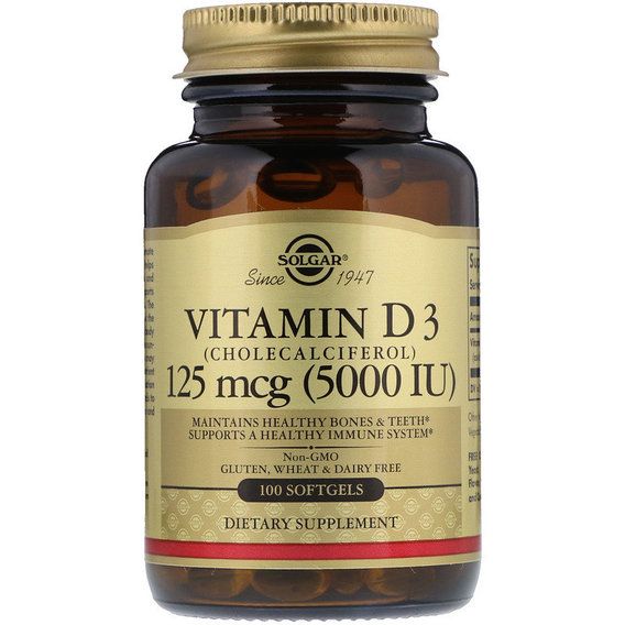 Вітамін D Solgar Vitamin D3 (Cholecalciferol) 5000 IU 100 Softgels