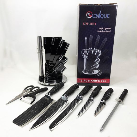 Бюджетные кухонные ножи UNIQUE UN-1831 9 шт, Хорошие ножи для поваров, Набор кухонных ножей для поваров NO-77 | Зображення 3