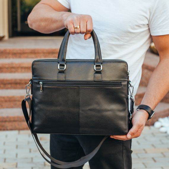 Шкіряна чоловіча сумка для документів та ноутбука чорна Tiding Bag  NV23712 | Зображення 5