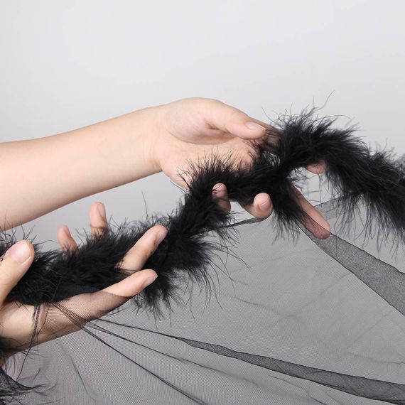 Пеньюар довгий з окантовкою хутром та атласним поясом Star Night Plush Edging чорний, XS-S | Зображення 6