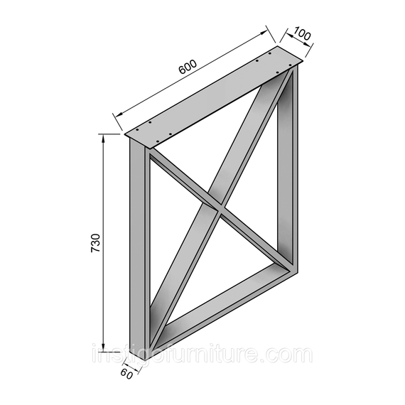 Опора ніжка для столу з металу 600×100mm, H=730mm (профільна труба: 60x20mm) Білий | Зображення 2