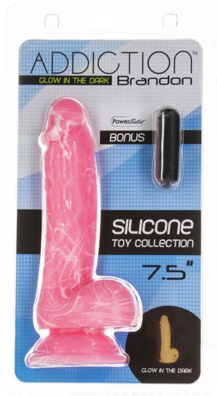 Светящийся в темноте фаллоимитатор ADDICTION - BRANDON - 7.5" - PINK G.I.D. /W PB, 19 см, силикон Sex Aura | Зображення 7