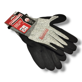 Рукавички захисні сірі із захистом від порізів та чорним нiтрил. покриттям, чорний оверлок HAISSER посилені (211121)