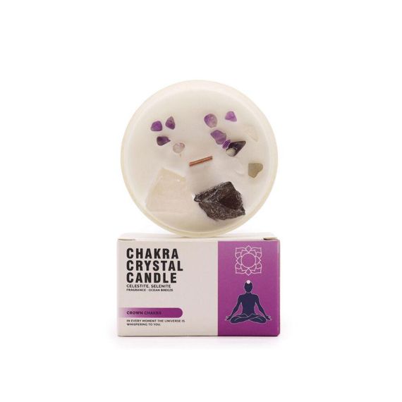 Свічка соєва з камінням Chakra Коронна Чакра дерев'яний гніт 175г 5056368333385