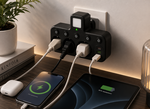 Мережевий фільтр з підсвічуванням 3 розетки, 2500Вт (2хUSB + Type-C) / Мережевий трійник / Адаптер в розетку | Зображення 2