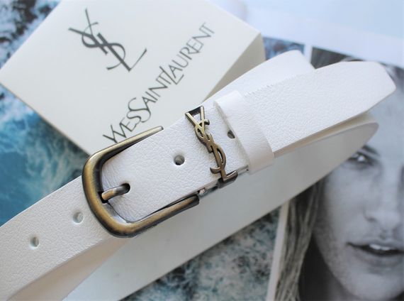 Женский кожаный ремень пряжка бронза Yves Saint Laurent белый | Зображення 3