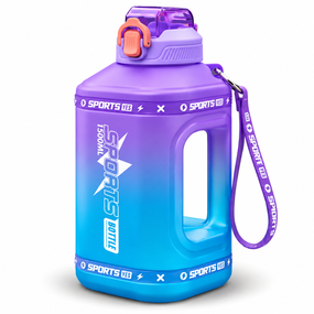 Еко-пляшка для води SPORTS BOTTLE 1500 мл — велика багаторазова спортивна пляшка з вбудованою ручкою, фіолетово-блакитний градієнт