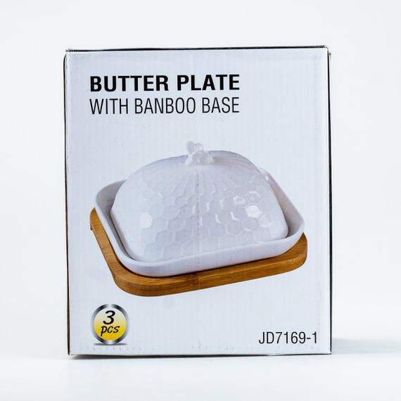 Масленка керамическая  18 х 16 х 11 см на подставке белая | Зображення 4