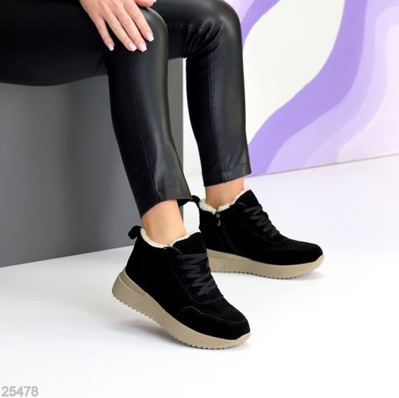 Спортивные черные замшевые зимние ботинки молния+шнуровка | Зображення 5