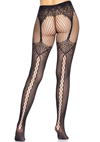 Колготки Leg Avenue Fishnet tights with back seam One size Black, задний шов, кружево, сетка | Зображення 1