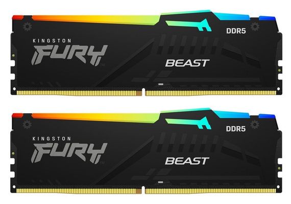 Пам&#039;ять ПК Kingston DDR5 64GB KIT (32GBx2) 5200 FURY Beast RGB KF552C40BB2AK2-64