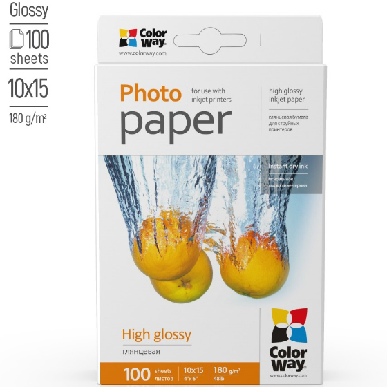 Папір 10*15см глянцевий 180г/м 100 шт ColorWay PG1801004R | Зображення 1