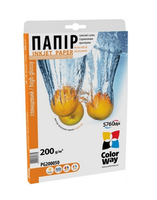 Папір 13*18см глянцевий 200г/м картон. уп 100 шт ColorWay PG2001005R