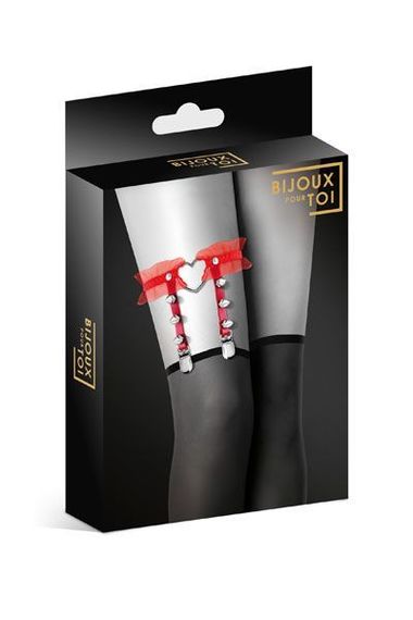 Гартер на ногу Bijoux Pour Toi - WITH HEART AND SPIKES Red, сексуальна підв'язка з сердечком | Зображення 2