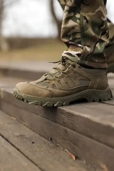 Тактичні літні  кросівки Crazy шкіра вставки Cordura олива | Зображення 4