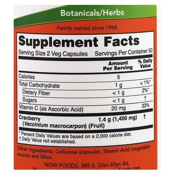 Клюква NOW Foods Cranberry 100 Veg Caps | Зображення 1
