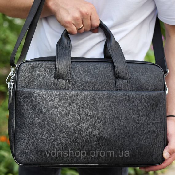 Чоловічий портфель на плече 40х28х10, офісний шкіряний месенджер, чоловіча ділова сумка для міста, чорний