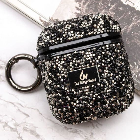 TPU чохол Bling World Rock Diamond для навушників AirPods 1/2 Чорний | Зображення 5