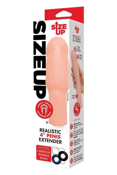 Насадка на пенис Size-Up Penis Extender с 3 эрекционными кольцами в наборе, бежевая Sex Aura | Зображення 4