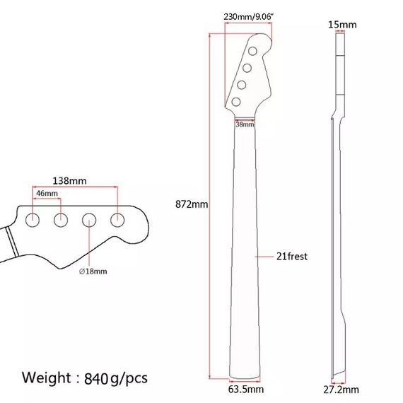 Гриф кленовый для бас-гитары бас гитари Fender Jazz Bass Precision Bass | Зображення 2