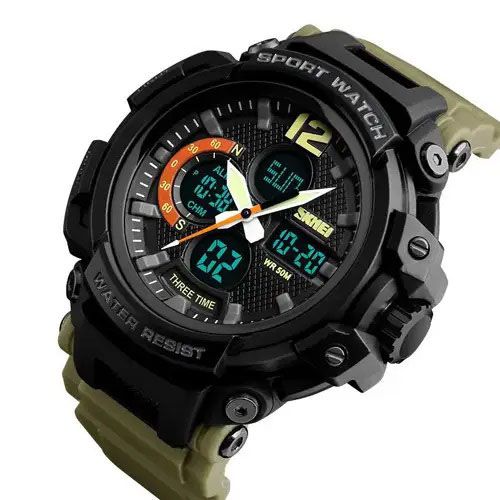 Годинник наручний чоловічий SKMEI 1343KH KHAKI, водостійкий тактичний годинник. Колір: хакі | Зображення 2