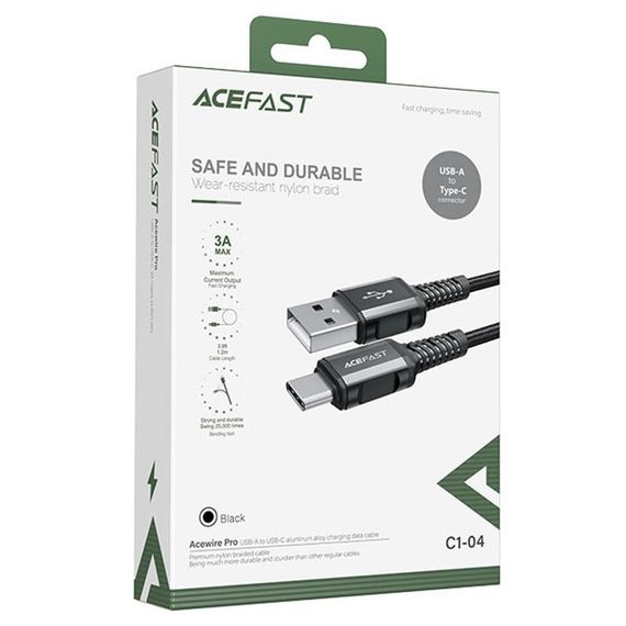 Дата кабель Acefast C1-04 USB to Type-C 3A (1.2m) Black | Зображення 2